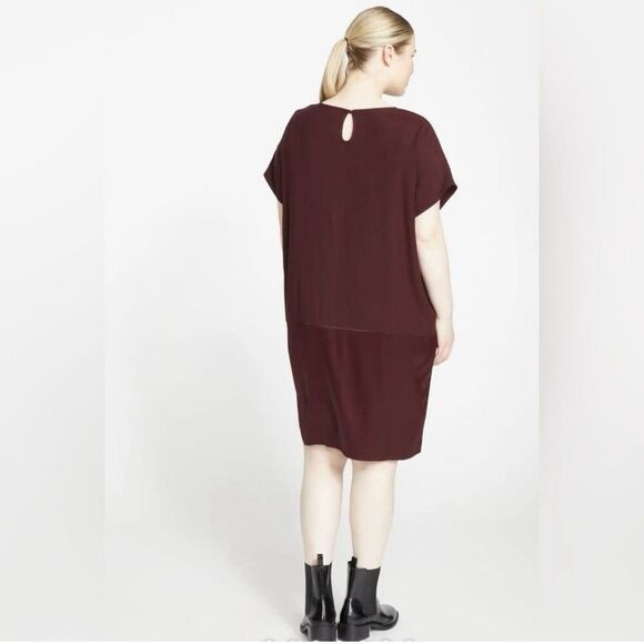 Universal Standard Avenir Double Luxe Satin Short Sleeve Dress Burgundy XL 26/28 - Picture 2 of 10